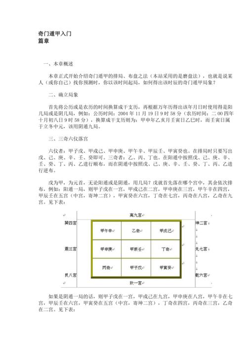 奇门遁甲入门篇章