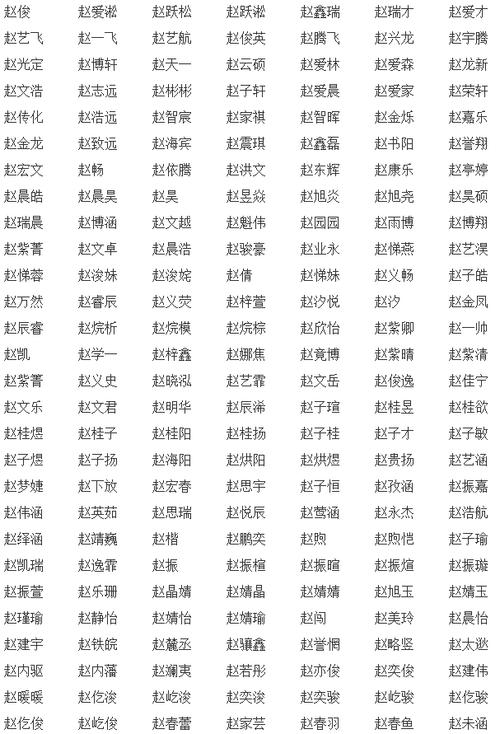 赵姓名字大全姓赵男孩独特好听有寓意的名字