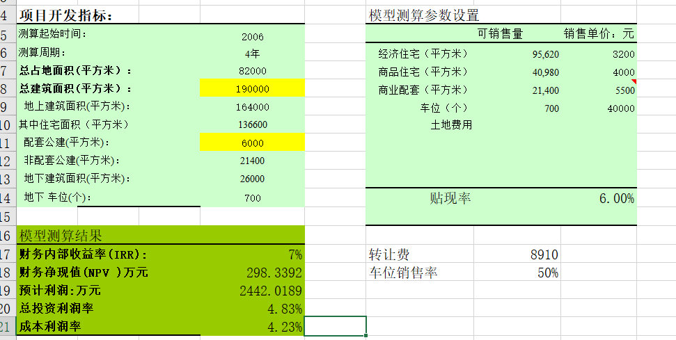 住宅测算模型excel表